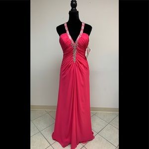 Sz 12 Pink Beaded Open Back Prom Party Homecoming Pageant Formal Gown Dress NWT